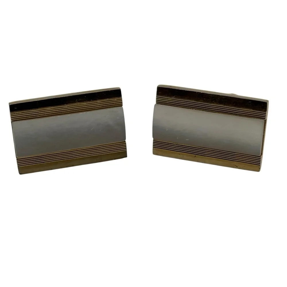 Vintage Swank Cufflinks‎ Tie Bar Set Gold Tone Metal Mother Of Pearl Rectangle